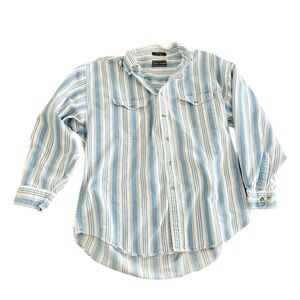 Vintage 90s Croft & Barrow Striped Denim Button Down Shirt XL Blue White Cotton